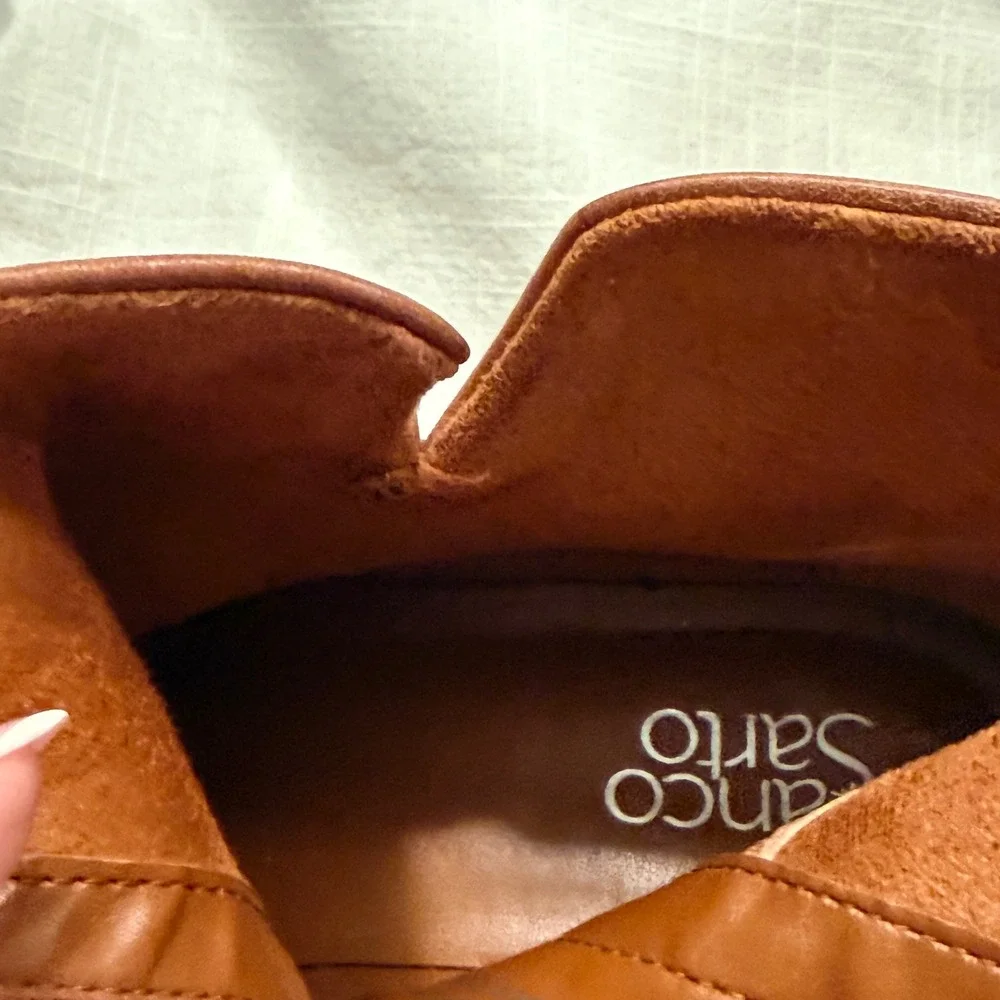 Franco Sarto Hyla Ankle Boots 8.5M Cognac Leather Side Zip Block Heel Booties